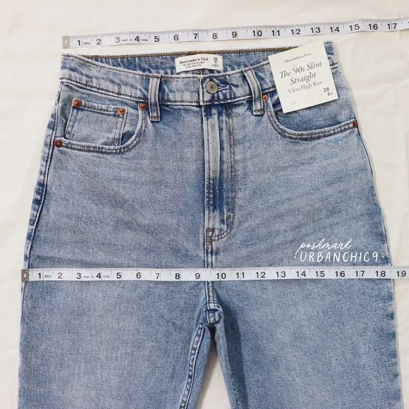 NWT ABERCROMBIE 90s Ultra High Rise Slim Straight Jean Light Blue size 28 - Picture 10 of 16